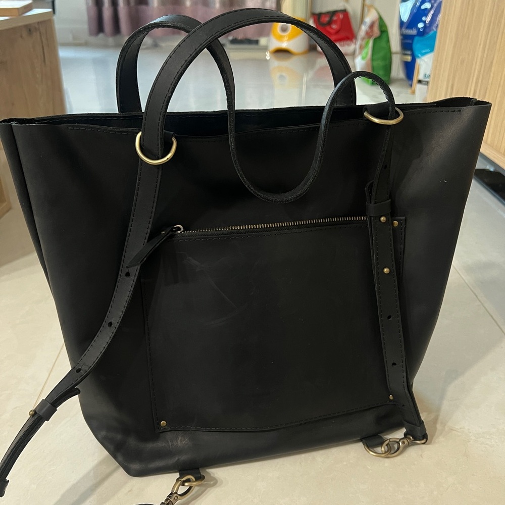 Convertible Leather Bag with Luggage Sleeve - Picture 6 of 7